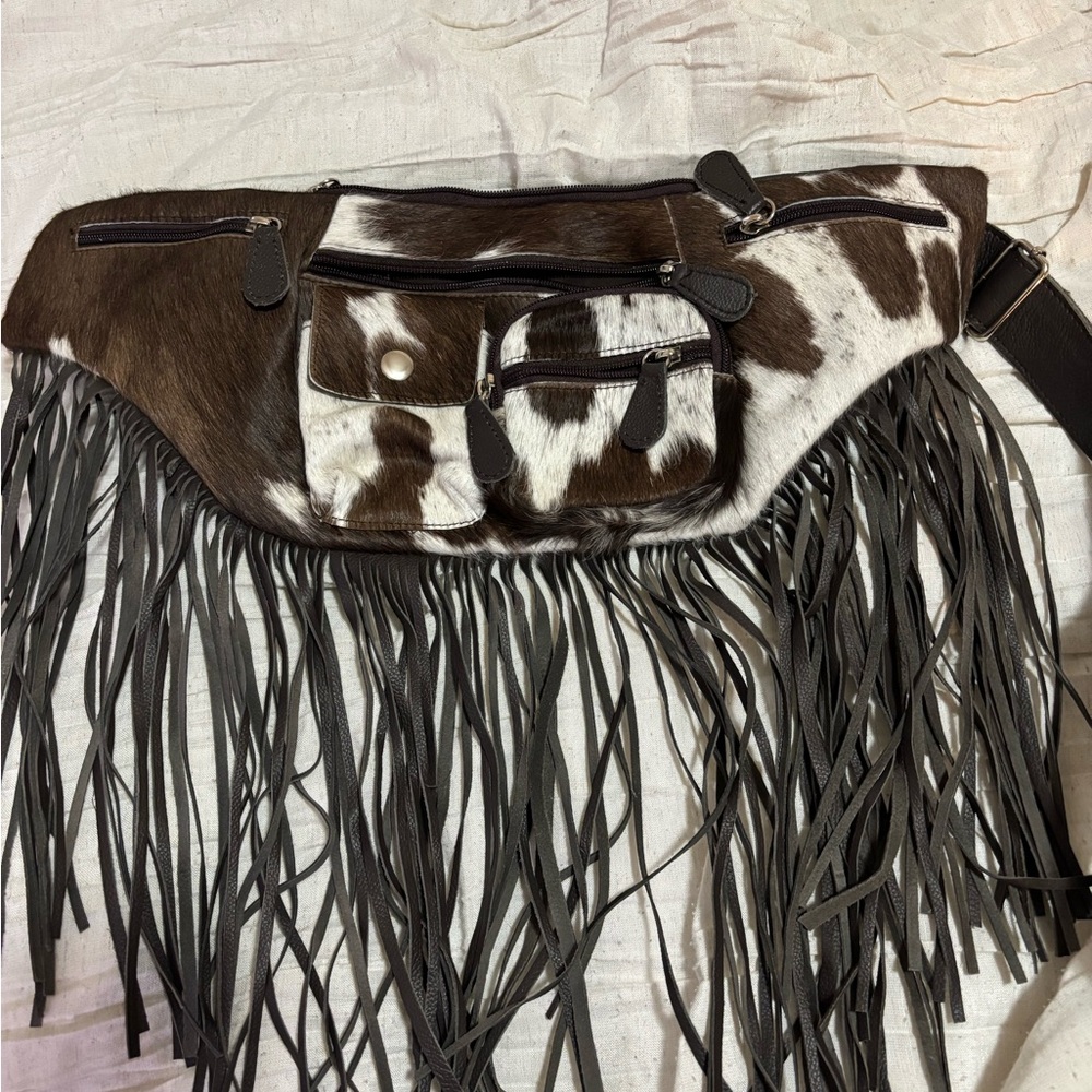 Fringed Cowhide Leather Waist Bag